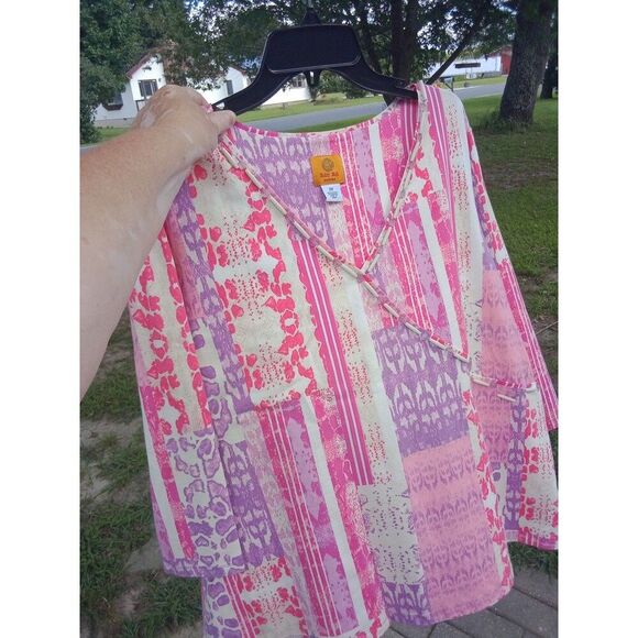 2X Ruby Rd Top Beaded V Neckline 3/4 Sleeves Pink & White - Picture 1 of 8